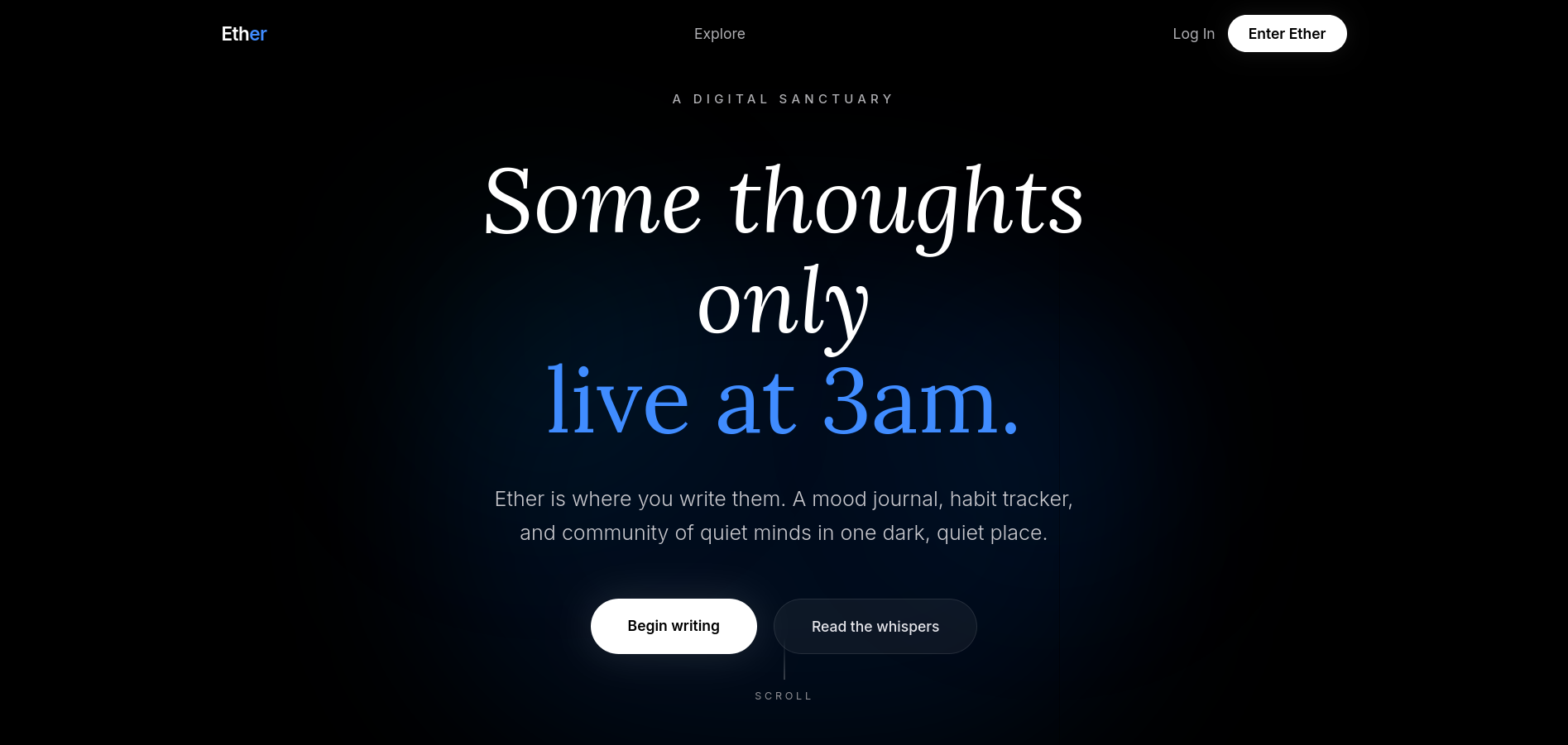 Ether landing page hero section