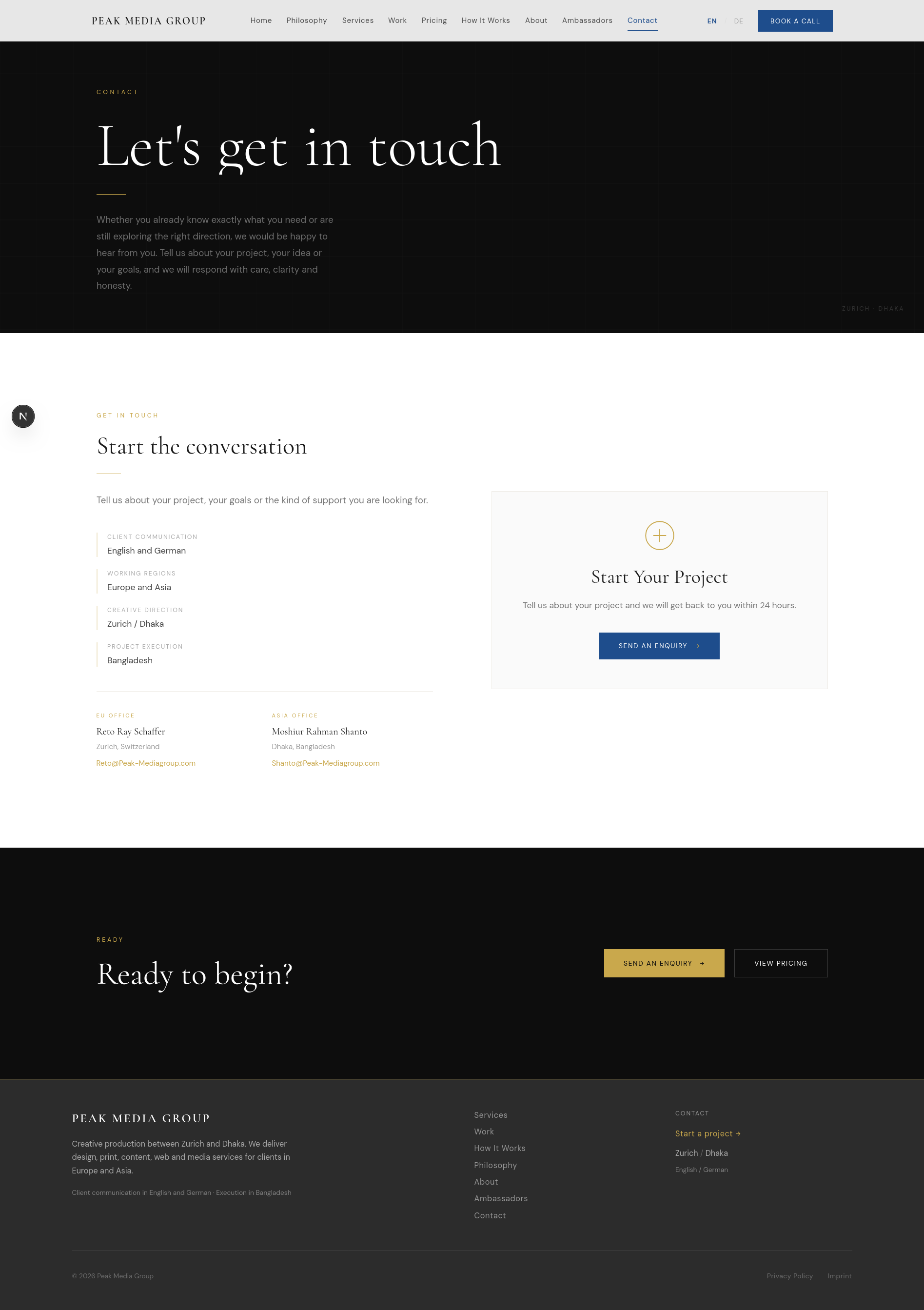 PeakMedia Group contact page