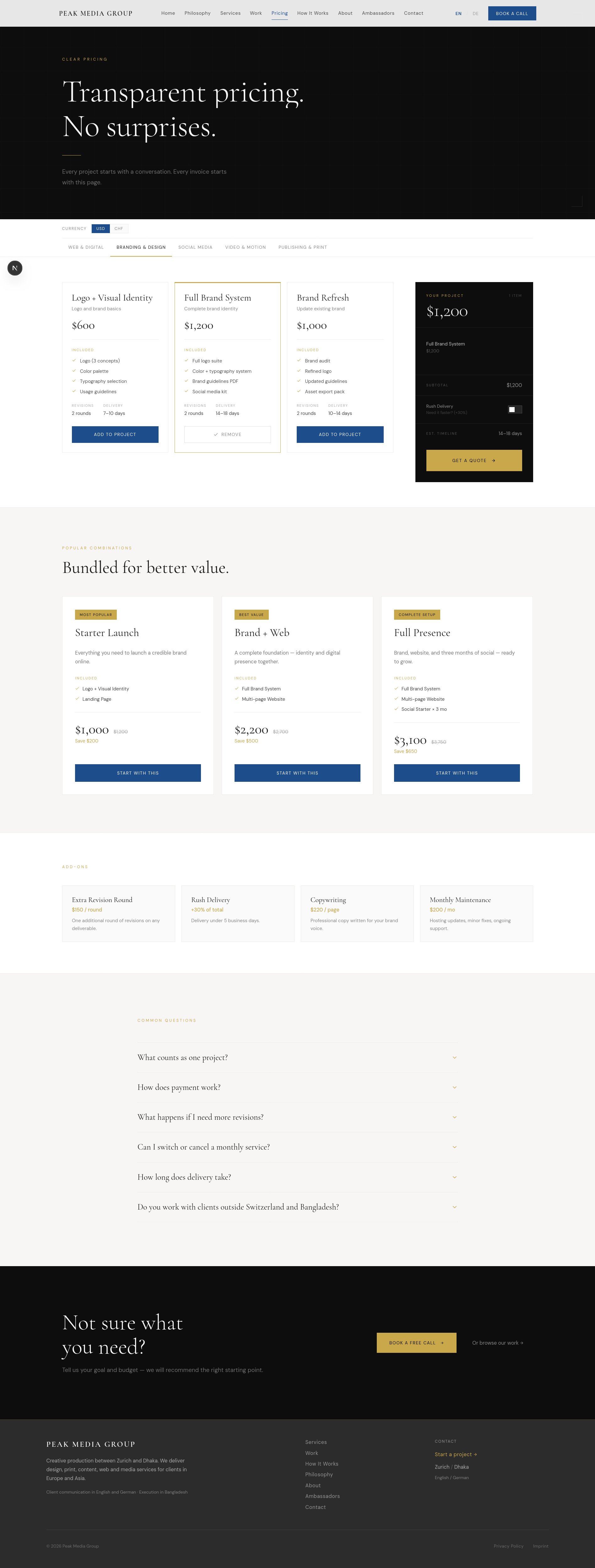 PeakMedia Group pricing page